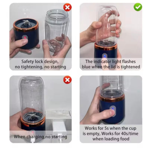 400ML Portable Electric Juicer 2 Cup Home Mini Multifunctional Wireless Blender USB Rechargeable Small Juice Cup Mixer Machine